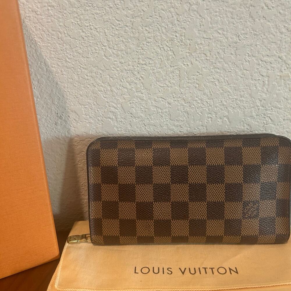 Louis Vuitton Portmonesip Damier Ebene Round Zipper Long Wallet Brown